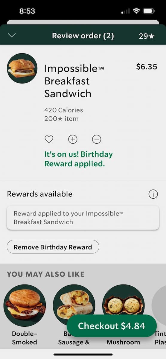 free food or drink on birthday starbucks